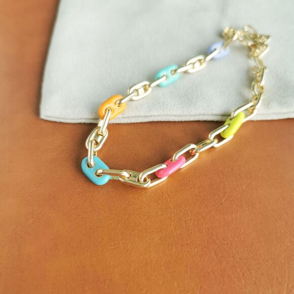 Kendra Scott Bailey Gold Rainbow Multi Mix Chain Bracelet Trendy - Picture 5 of 5